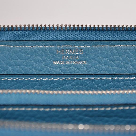 1:1 Quality Hermes Evelyn Long Wallet Zip Purse A808 Blue Replica - Click Image to Close